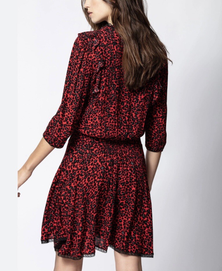 Zadig & Voltaire Remo Leopard Print Ruffled Mini Dress Women Size S