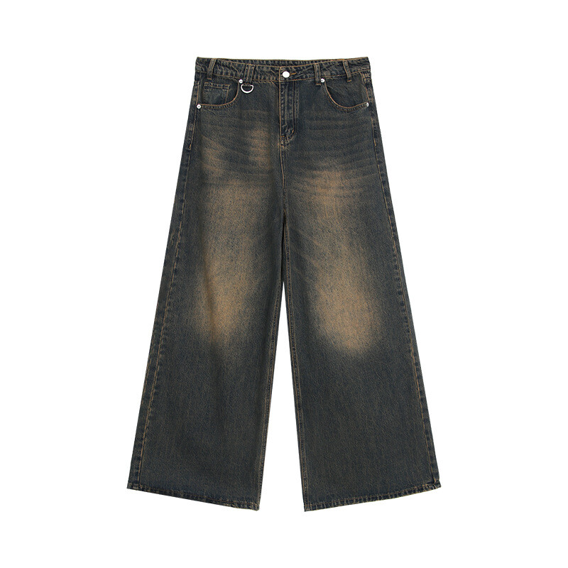 Men's Vintage Loose Fit Jeans Faded Blue Baggy Wide Leg Hip