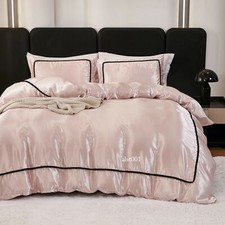3Pcs Satin Duvet Cover Set Silk White Black and Pink Bedding Comforter Cover