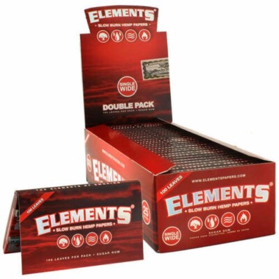  25 X RED ELEMENTS SINGLE WIDE ROLLING PAPERS DOUBLE PACK HEMP PAPERS  