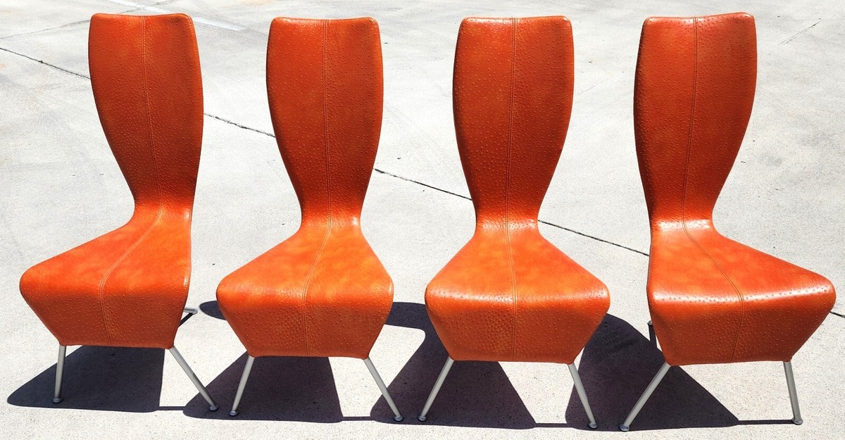 MCM Leather Dining Chairs Ostrich Italian French by La Tour Eiffel