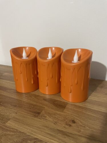 3 pièces bougies LED scintillantes orange allumer faux plastique Halloween - Photo 1/3