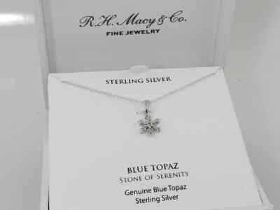 MACY'S Blue Topaz Snowflake 18'' Pendant Necklace (1/6 ct. t.w.) in Silver