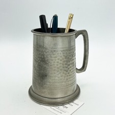 Portapenne da scrivania antico in metallo peltro boccale d'epoca 900 inglese