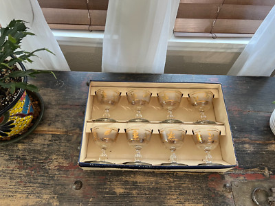 8 Vintage Barware Libbey Golden Leaf Foliage Sherbert MCM NEW IN BOX