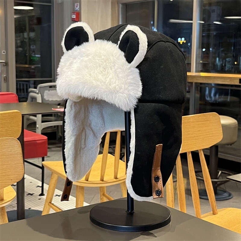 Bear Scarf Hat Watreketal Cap,Plush Bear Ear Shape Trapper Hat