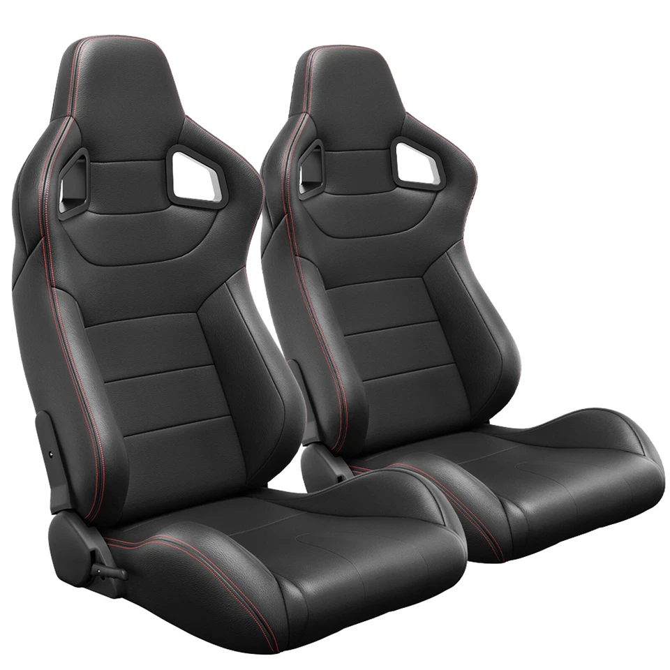 2PCS Universal Racing Bucket Seats with Dual Sliders, PVC Leather for Chevrolet Foto 3 de 4