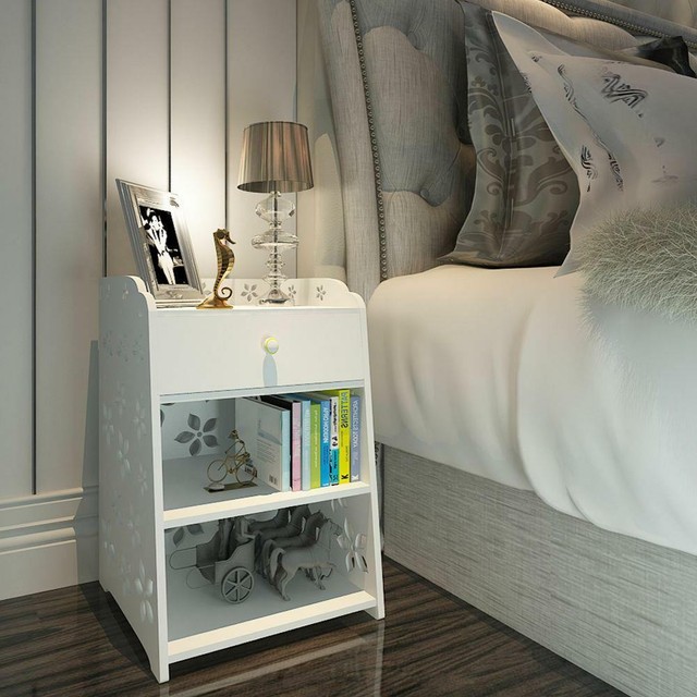 Ehomeproducts Side End Table Nightstand With Drawer Shelf White Espresso End Tables