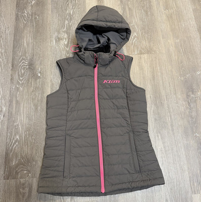 KLIM Women s Hooded Insulated Puffer Vest Reflective Water Resistant Gray/Pink S