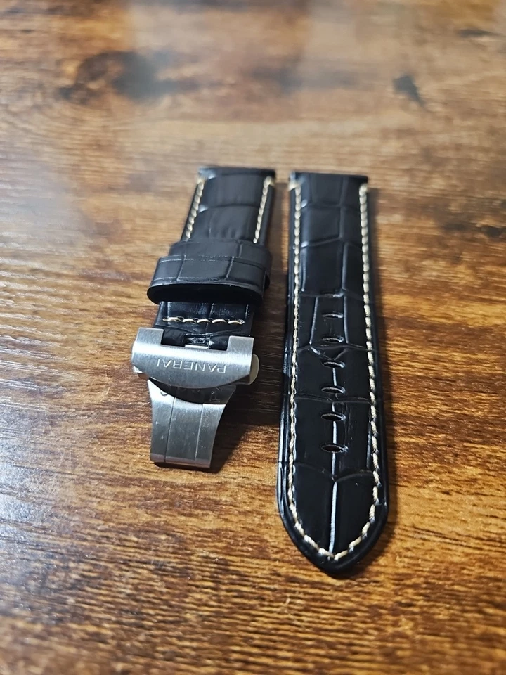 Panerai Watch 24/22mm OEM Black w/ Beigh Alligator Strap with Deployment Buckle  - Image 4 of 4