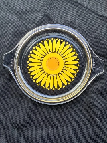 Vtg. Pyrex Clear Glass w/Yellow Sunflower “LID ONLY” 15-470-C