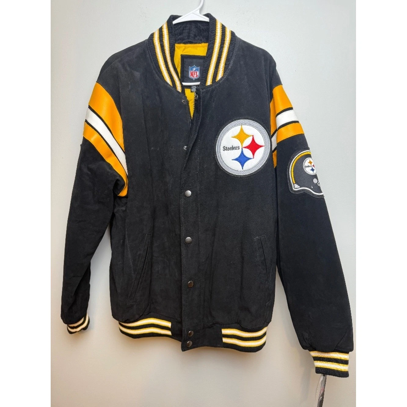 NFL Pittsburgh Steelers Suede Varsity Jacket NWT XL Vintage Style Streetwear - product detail image 1