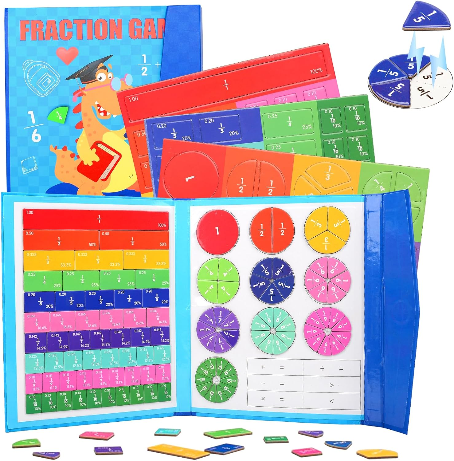 Fractions Resources for Children, Magnetic Book Maths Games, Montessori Fraction