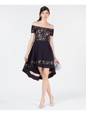 CITY STUDIO Womens Midi Dress Black Short Sleeve Off Shoulder Prom Juniors 1
