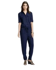 Lauren Ralph Lauren Navy Blue Jumpsuit Sz 14 Roll Up Sleeves Drawstring