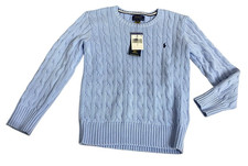 Polo Ralph Lauren Kids Cable Knit Sweater Blue Size 7 Cotton Crewneck NWT