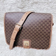 CELINE Macadam Vintage Shoulder Bag Brown PVC Leather Gold Gancio Italy 27cm