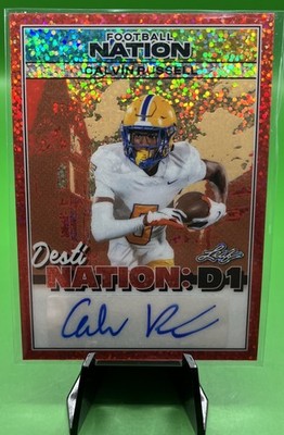 Calvin Russell 2025 Leaf Nation Red Sparkle #/2 Destination D-1 Autograph Auto