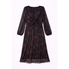 Lane Bryant Black Floral Twist Front Midi Dress Long Sleeve Size 20
