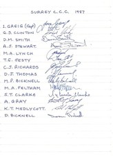1987 SURREY CCC - A4 Autograph Sheet Signed by 14 Players