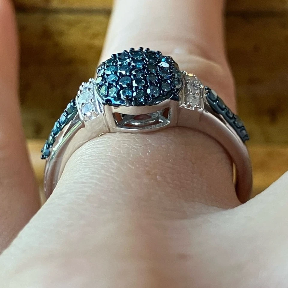 Natural Blue Diamond Sterling Silver Ring Size 8 - Image 2 of 4