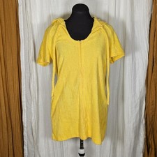 70s Sears yellow terry cloth cover zip up dress with hood size Medium