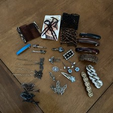 Barrette Hair Clip Beaded Rhinestone Butterfly Bobby Pins Clips Vtg HTF