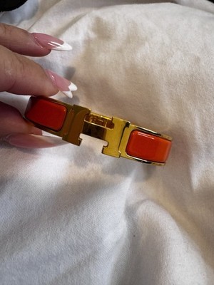 Hermès Clic Clac H Armband PM Gold Orange Emaille echt