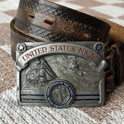 United States Navy USA belt buckle pewter americana leather collectible sailor