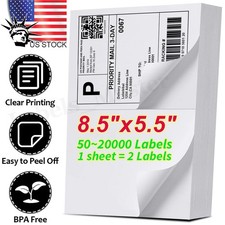 8.5x5.5 Half Sheet Shipping Labels Self Adhesive for Laser  Inkjet Printers US