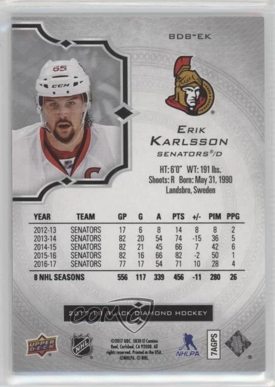 2017-18 Upper Deck Black Diamond /249 Erik Karlsson #BDB-EK - Image 2 of 2