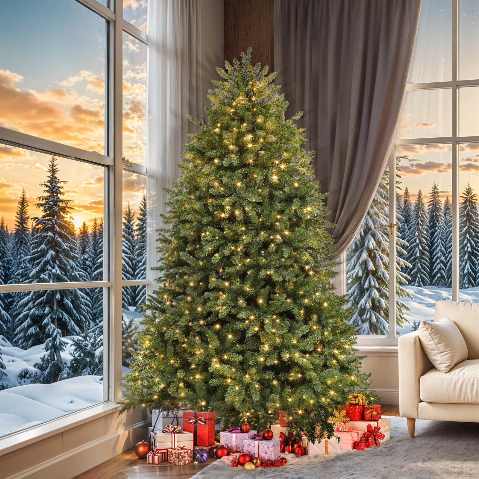 Prelit Christmas Tree Artificial 6ft with 2 Color & 11 Light-Modes Sturdy Base