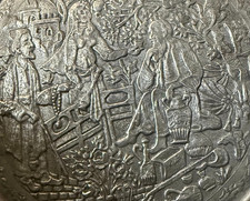 Vintage Mid East Islamic Copper Wall Platter – Royal Figures & Garden Scene