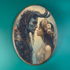 HADES AND PERSEPHONE WOODEN DECOR, Gothic Fantasy Wood Plaque Romantic Greek Art
