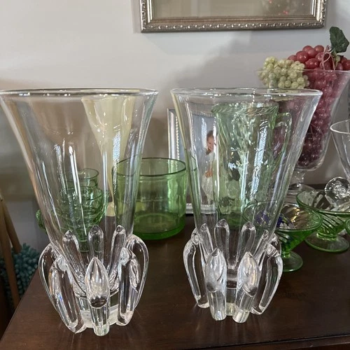 Steuben Large Lotus Vases Matched Pair Excellent Look