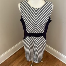 Calvin Klein Size 12 Womans Blue Striped Sleeveless Sheath Career Dress