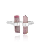 Multi Tourmaline Double Stone Adjustable Ring 925 Silver Engagement Gift For Her