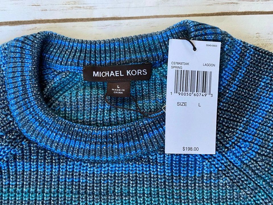 SUÉTER MICHAEL KORS SPACE DYE TEJIDO CUELLO REDONDO AZUL LAGUNA PARA HOMBRE GRANDE $198 Foto 2 de 2