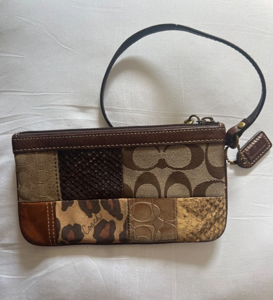 Muñequera Coach Patchwork Cuero Marrón Tostado Gamuza Leopardo Top Cremallera Pantalón Cuero