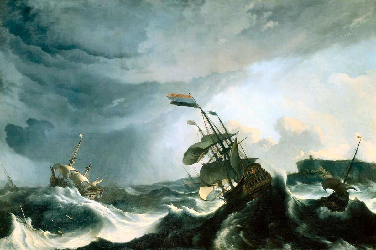 Ships in Distress in a Heavy Storm by Ludolf Backhuysen Seascape