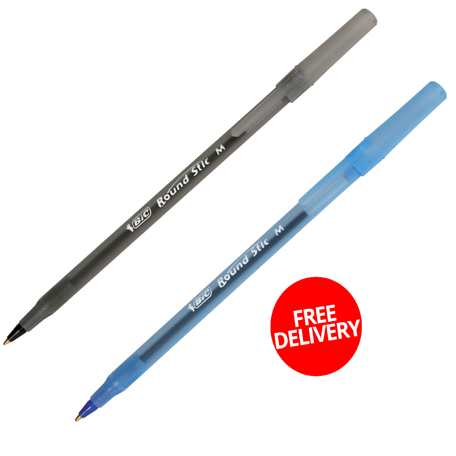 Bic Biro Round Stic Black Blue Ink Medium Ball Point Biro Pen Comfort 1