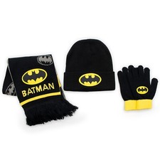 Batman Boys 3 Piece Winter Accessory Set, Beanie Hat, Gloves, Scarf