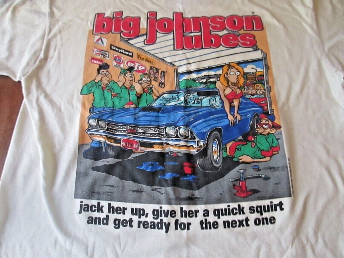 VTG BIG JOHNSON LUBES Sex Humor T-Shirt 69 Chevelle L Single