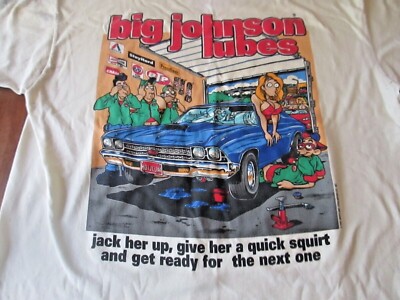 VTG BIG JOHNSON LUBES Sex Humor T-Shirt 69 Chevelle L Single