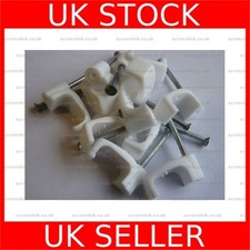 Quality White 13x6 mm Double 2x TV Aerial Satellite Coax Mains Cable Clip 100863