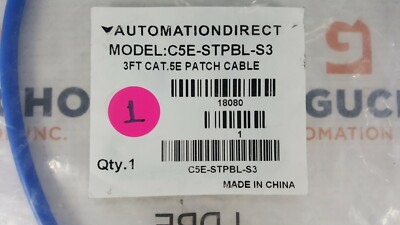 lot(2) NEW Automation Direct  C5E-STPBL-S3 Ethernet Patch Cable, CAT5e, 3' L,
