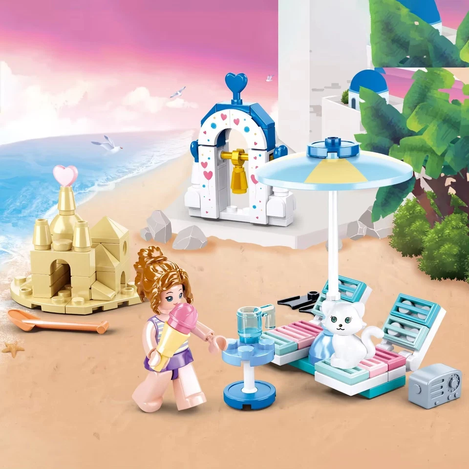 Sluban 102PCS Aegean Sea Beach Building Blocks Kitten Castle Beach Scene Bricks - Image 2 of 4