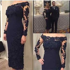 Plus Size Mother Of The Bride Dresses Sheath Tea Length Long Sleeves Applique