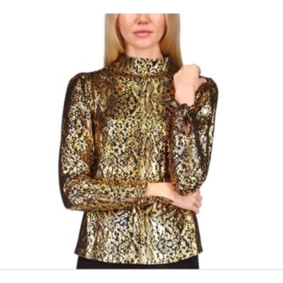 Michael Michael Kors Womens Python Print Shine Top Black Gold Size XXS ...