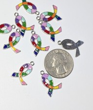 Rainbow Cancer Ribbon Charms Multiple Awareness Charms 21mm 10 pc